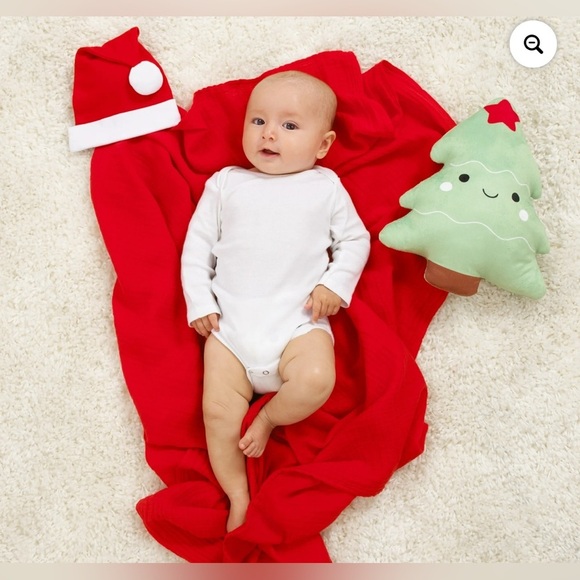 NWT Christmas muslin swaddle & beanie Santa hat infant unisex boy girl - Picture 6 of 8